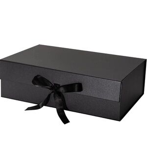 Black Collapsible Gift Box with Satin Ribbon and Magnetic Lid